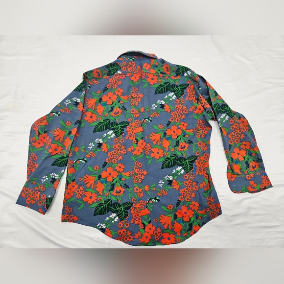 VTG Fruit of The Loom Teal & Orange floral blouse, Size XL - Picture 8 of 8